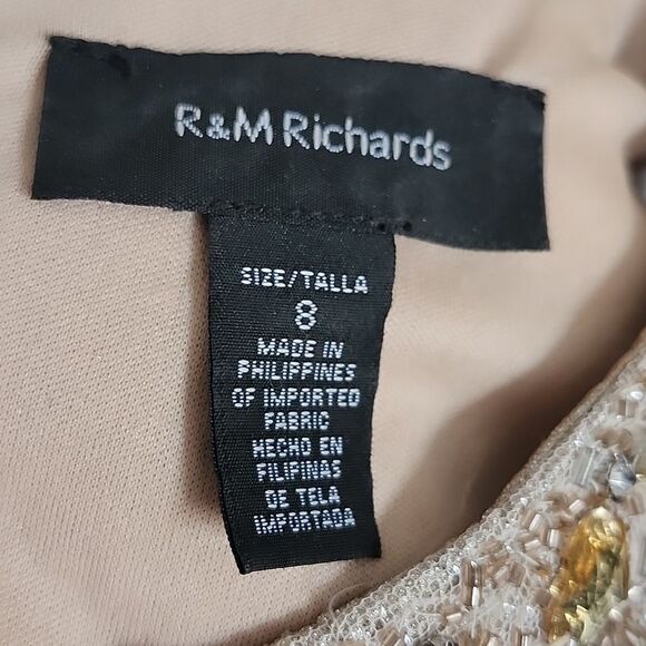 R&M Richards gold metallic sleeveless beaded floor-length formal gown dress 8 - Picture 6 of 8